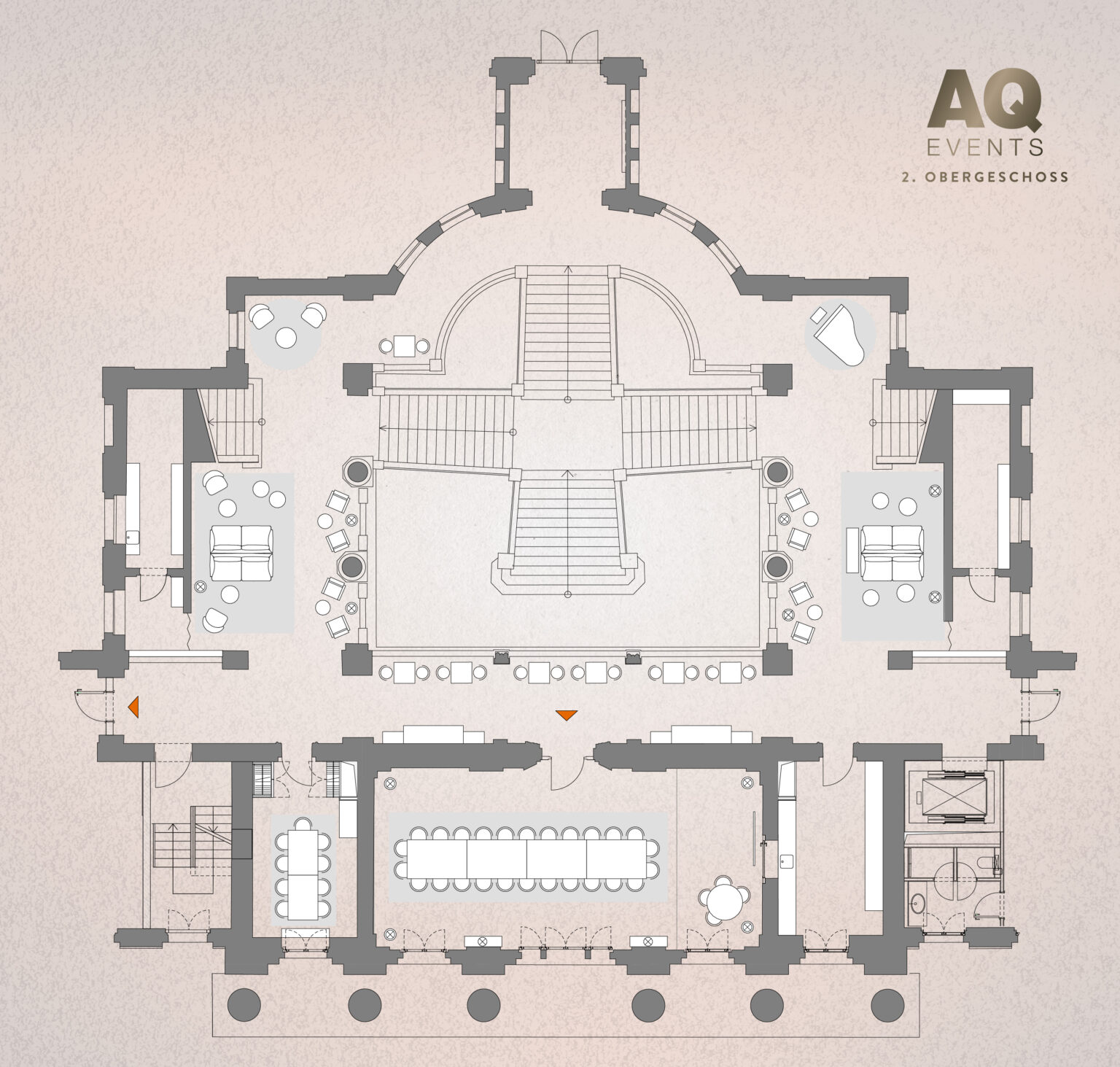 Floor plan of the upper floor of the gallery event space at The Wellem Hotel in Düsseldorf.