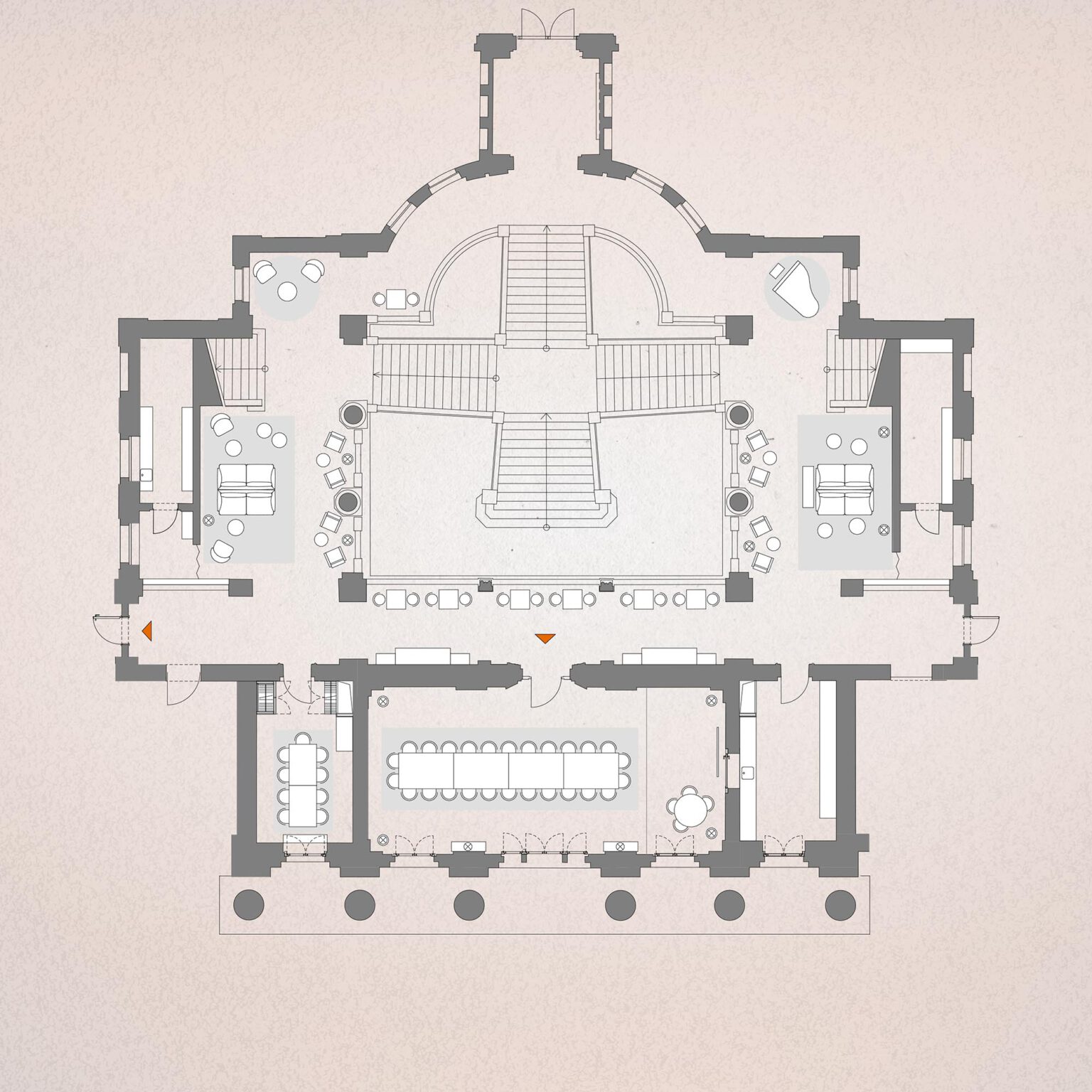 Grundriss des Obergeschosses der Galerie Eventfläche im Hotel The Wellem in Düsseldorf.